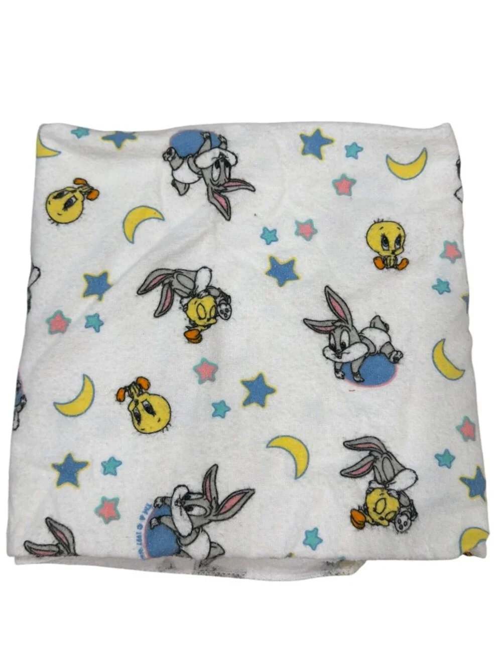 Looney Tunes Vintage Baby Blanket White Fleece Tweety Bugs Bunny Stars Moon